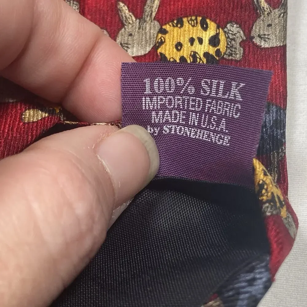 Jos A Bank Silk Tie Miracle Collection Rabbits on Red Emily Long 3.75x57 USA